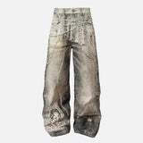 American High Street 3D Print Wide Leg Jeans