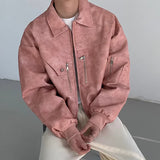 Men Pink Gradient Spring Leather Jacket