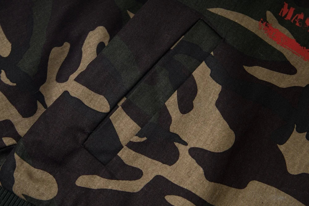 Camouflage Retro Print Faux Fur Hooded Jacket