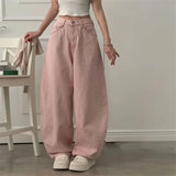 Women Retro High Waist Washed Loose Jeans