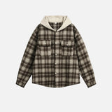 Cozy Color Block Plaid Hooded Flannel Oversized Shirt