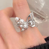 Elegant Butterfly Pearl Adjustable Ring
