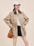 Mid-Length Drawstring Waist Faux Leather Coat