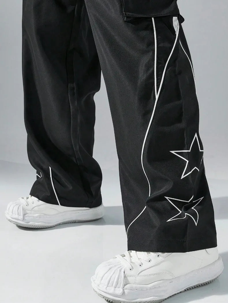 Trendy Casual Star Print Multi Pocket Jogger