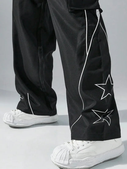 Trendy Casual Star Print Multi Pocket Jogger