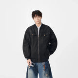 Distressed Pattern Casual Full Zip Jacket
