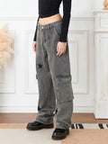 Gothic Star Graphic Denim Cargo Pants