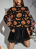 Pumpkin Bats Pattern Knitted Sweater