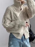Soft Waxy High Neck Zipper Sweater