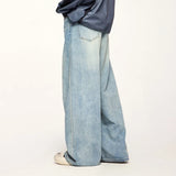 Model wearing the blue Loose Fit Cargo Jeans