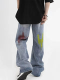 Trendy Blue Washed Ripped Straight Leg Jeans