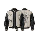 Streetwear High Street Patchwork Leather Varsity Jacket