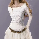 Y2K Lace Patch Slim Fit T-Shirt