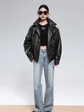 Women Vintage Distressed Brown Leather Jacket