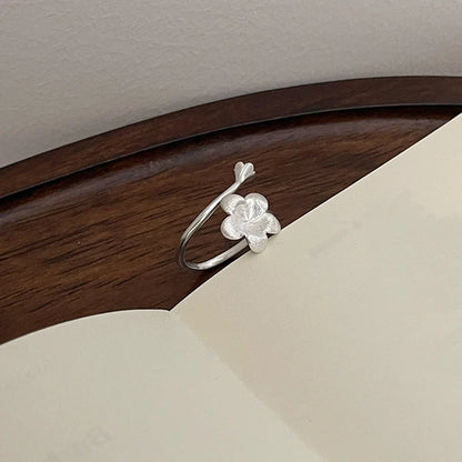 Elegant Asymmetric Flower Sterling Silver Ring