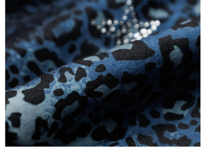 Insulated Leopard Rhinestone Zip-Up Hooded Sweatshirt