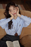 Women Classic Chic Vintage Striped Embroidered Shirt