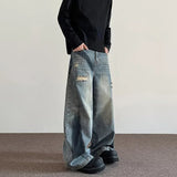 Vintage Streetwear Ripped Straight Wide Jeans