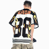 Streetwear Flame Graphic Mesh Jersey Sport T-Shirt