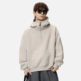 Heavyweight Ribbed Solid Color Half Zip Hoodie