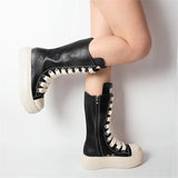 Stylish Zipper And Lace-Up Mid-Calf Boots