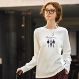 White Embroidered Graphic Long Sleeve T-Shirt