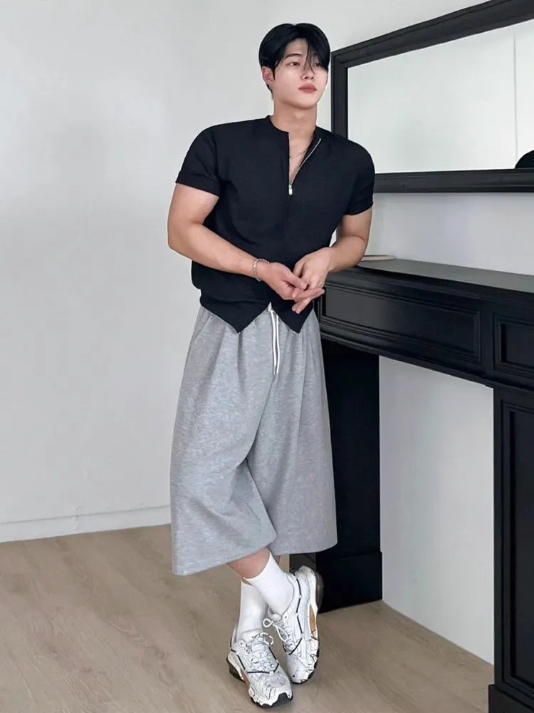 Soft Gray Loose Casual Drawstring Jorts