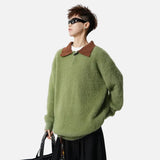 Handsome Color Contrast Fleece Knitted Sweater