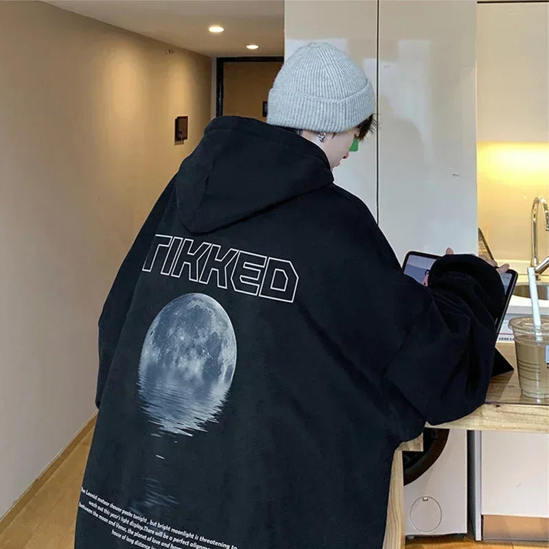 Stylish Moon Graphic Printed Autumn Hoodie