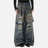 Durable Ripped Fake Two Piece Wide Leg Jeans