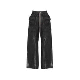 Streetwear Wide Leg Workwear Leather Cargo Pants