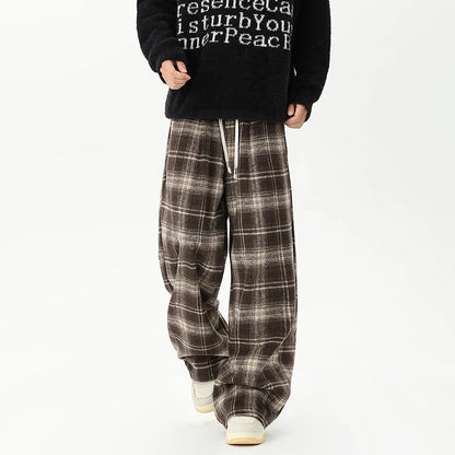 Effortless Checkered Wide Leg Casual Jogger