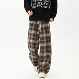 Effortless Checkered Wide Leg Casual Jogger
