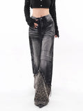 Minimal Look Leopard Spliced High Waist Jeans