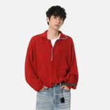 Korean Style Turn Down Collar Half Open Knitted Sweater
