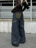 Chic Leopard Spliced Hip Hop Cargo Jeans