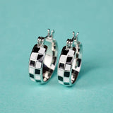 Elegant Black White Grid Hoop Earrings