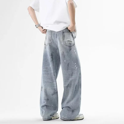 Ripped Baggy Graffiti Printed Denim Jeans