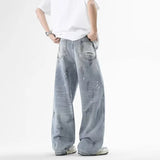 Ripped Baggy Graffiti Printed Denim Jeans