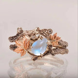 Elegant Gold Moonstone Maple Leaf Ring