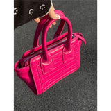 Vintage Pink Crocodile Pattern Bucket Bag