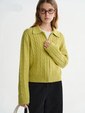 Soft Waxy Knitted Turn-Down Collar Zipper Cardigan