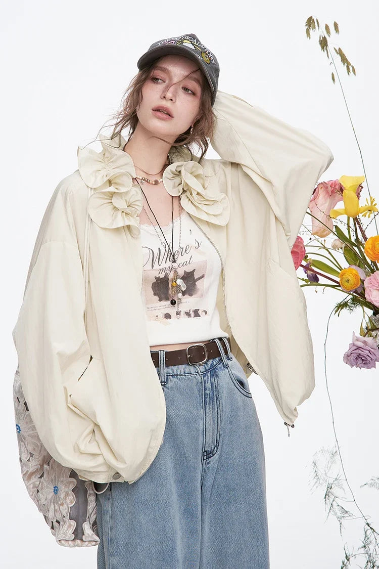 Sweet Ruffles Collar Casual Loose Jacket