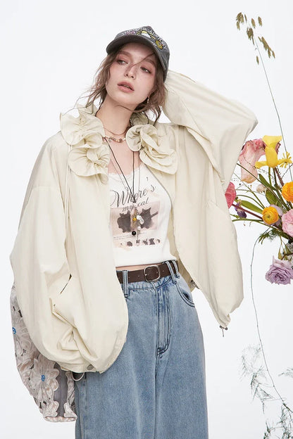 Sweet Ruffles Collar Casual Loose Jacket