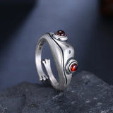 Y2K Red Eye Frog Silver Ring