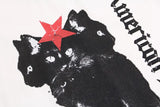 Perfect Fit Black Star Graphic Cat Print Cotton T-Shirt