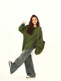 Green Stripe Loose Casual Sweatshirt