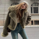 Women Classic Warm Faux Suede Zipper Leather Jacket
