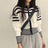 Women Chic Vintage Striped Cropped Cardigan