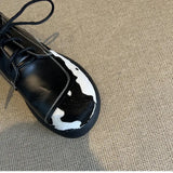 Cowhide Lace-Up Loafers Platform Shoes